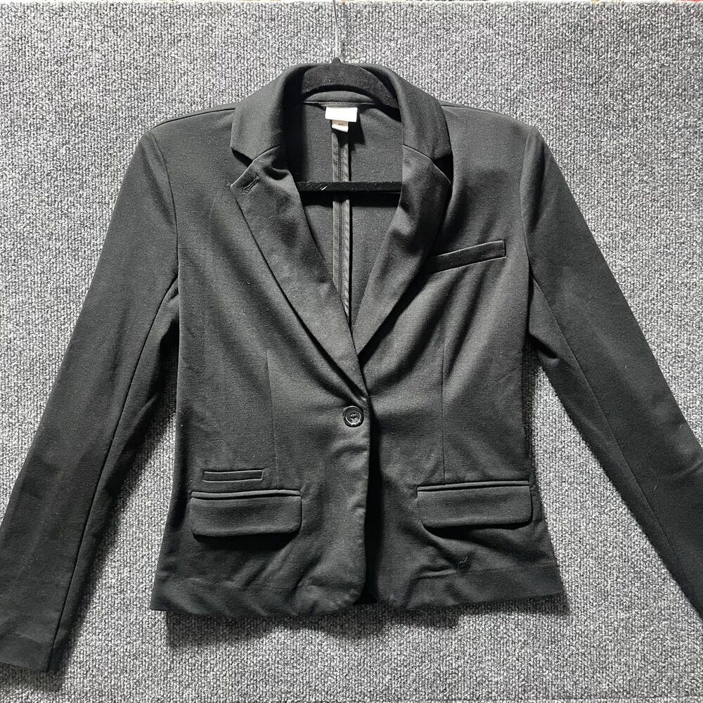 Merona Blazer Womens XS Black Single Button Stretch Office Career Suit Jacket